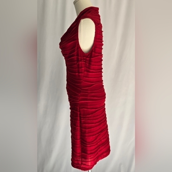 Max Studio Ruched & Textured Stretch Red Sleeveless Cowl Neck Sheath Dress Sz. S - Picture 6 of 10